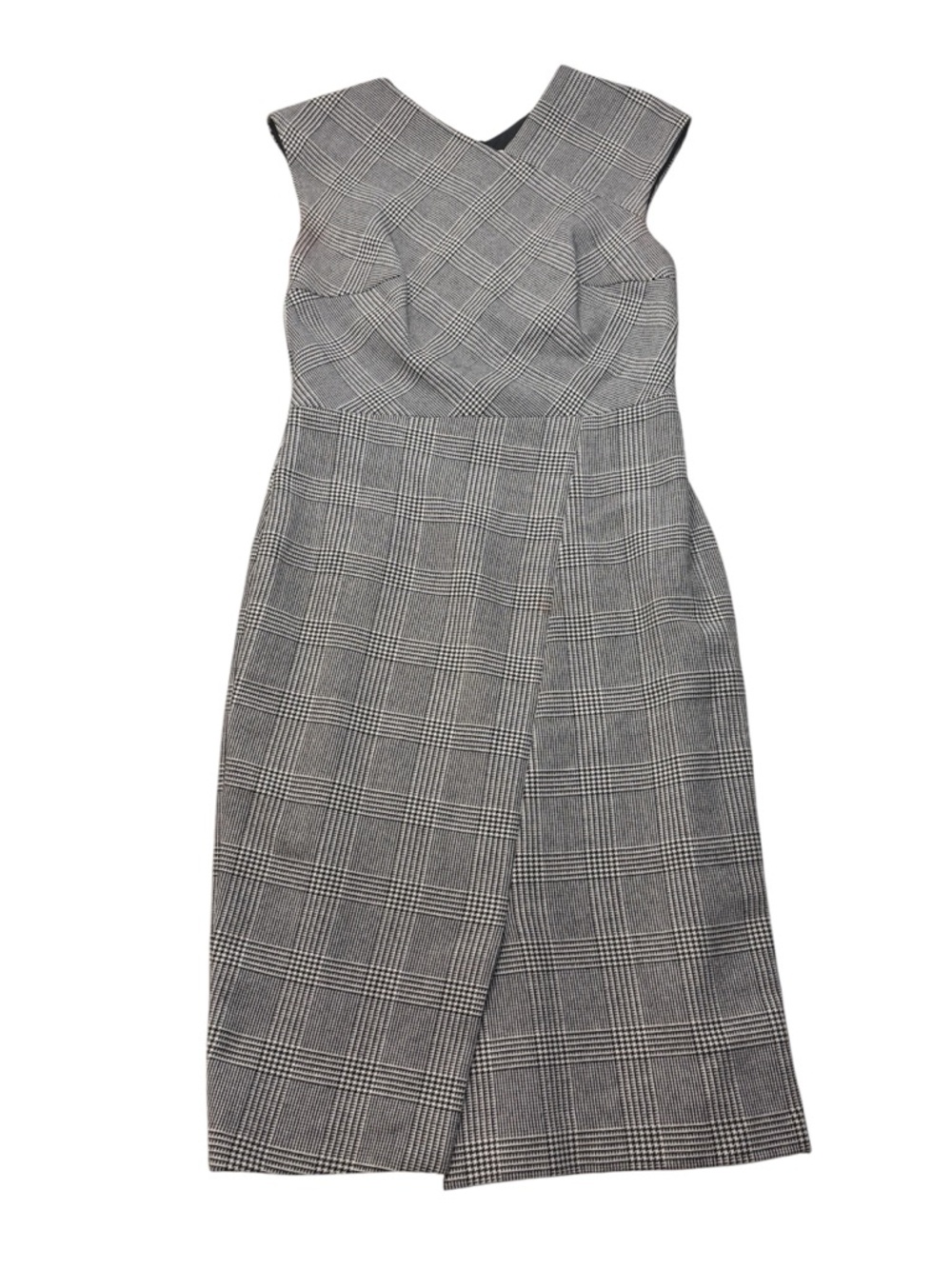 Hugo Boss Dechesta Plaid Sheath Dress Black White V-Neck Size 6